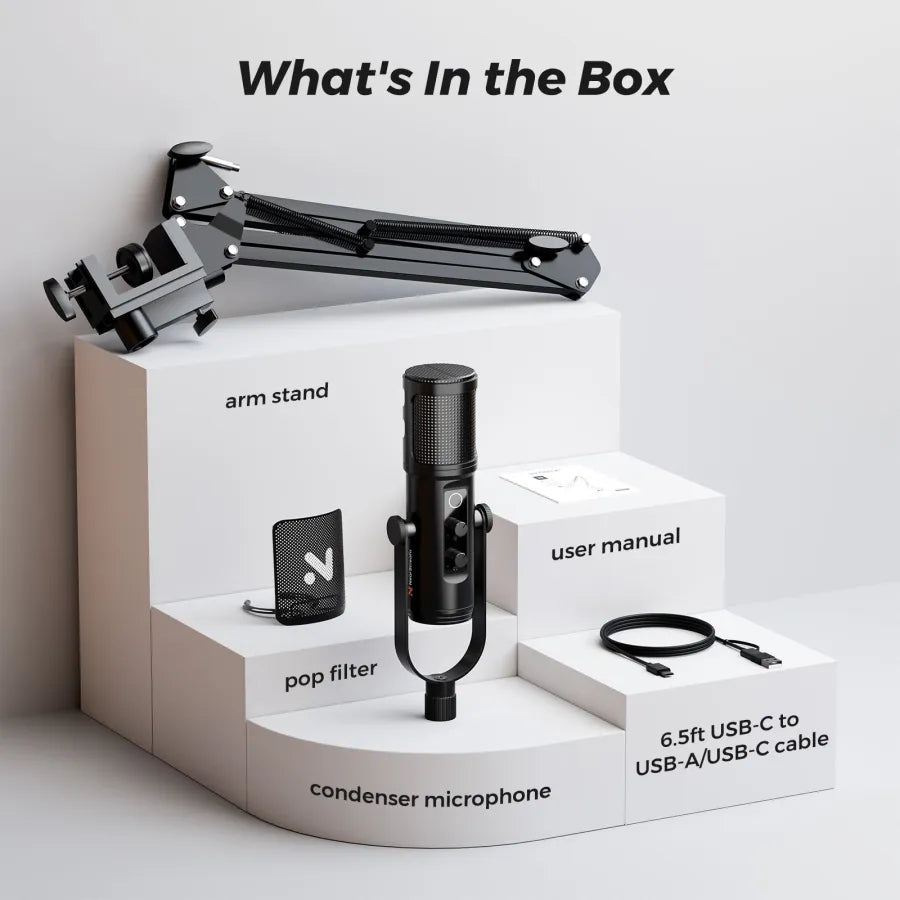 NearStream AM30U: AI Noise-Canceling USB Condenser Microphone Boom Arm Kit - iDesign Communications