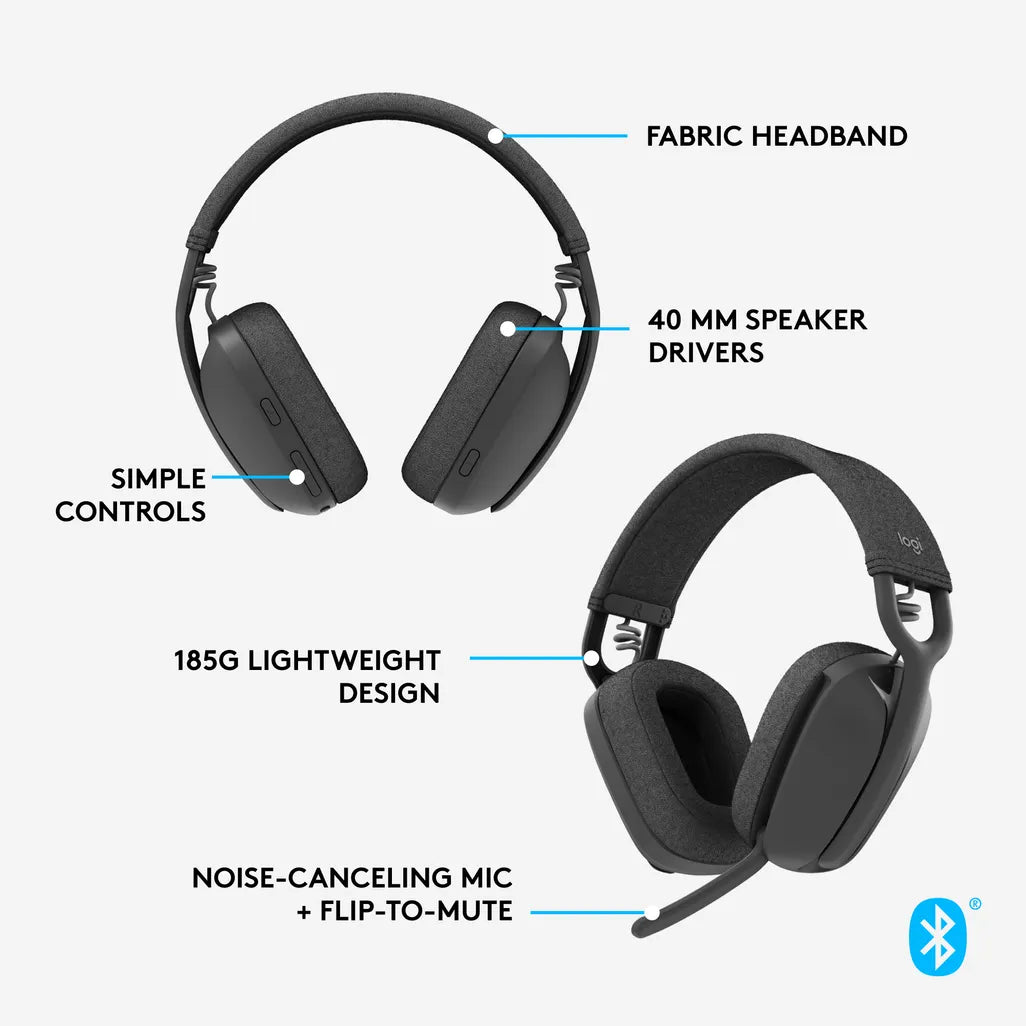 Logitech Zone Vibe 100 Wireless Bluetooth Headset Graphite - iDesign Communications