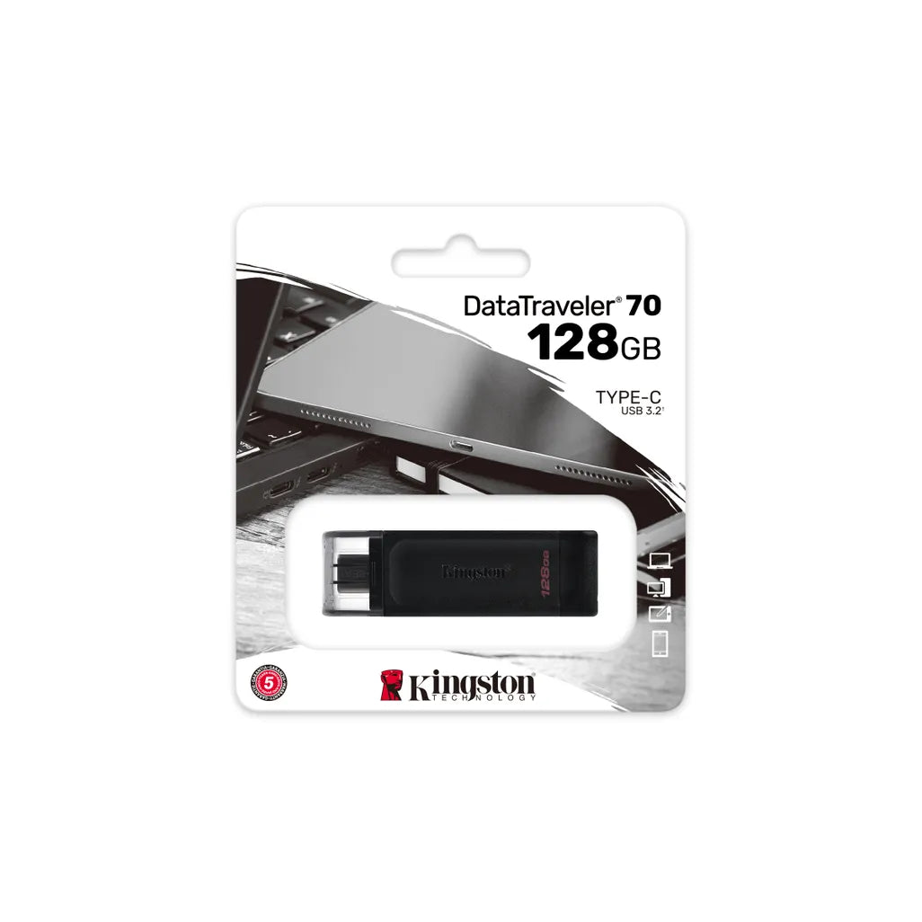 Kingston DataTraveler 70 USB Flash Drive 128 GB USB Type-C 3.2 Gen 1 Black - iDesign Communications