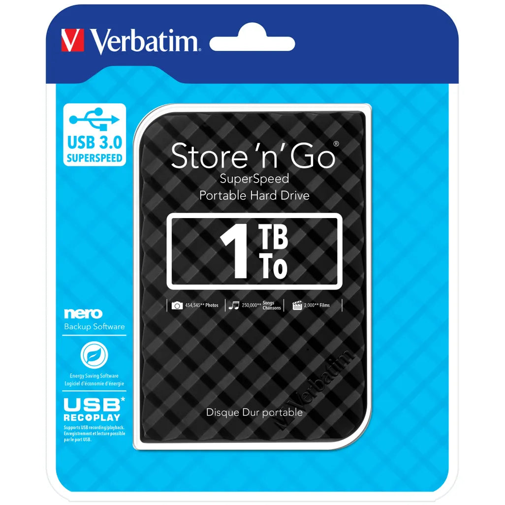 Verbatim Store n Go USB 3.0 1TB Black External Hard Drive - iDesign Communications