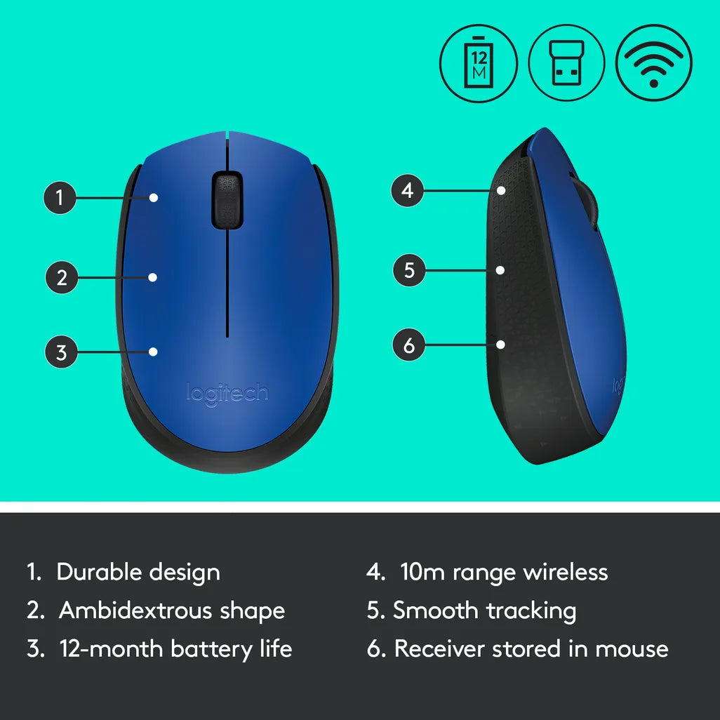 Logitech M171 Wireless Mouse Blue and Black - iDesign Communications