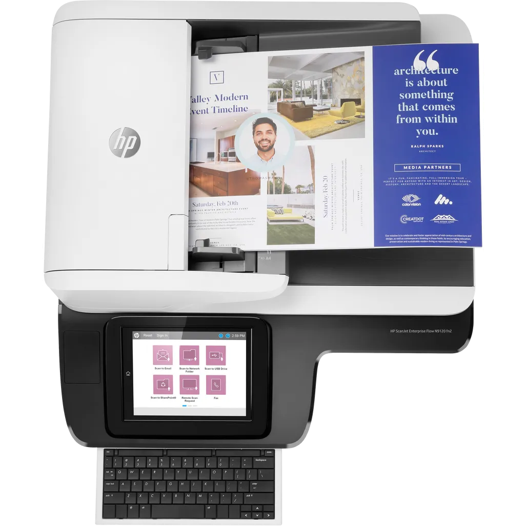 HP ScanJet Enterprise Flow N9120 fn2 Up To 120 ppm 600 x 600 dpi A3 Flatbed and ADF Scanner - iDesign Communications