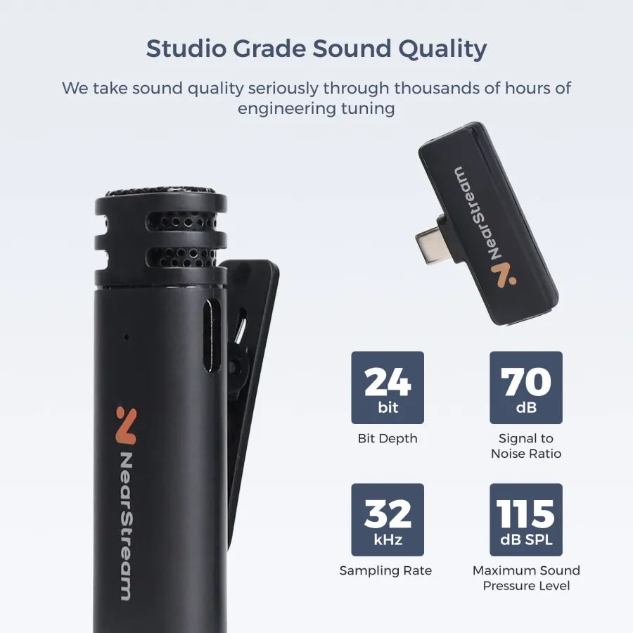 NearStream AWM10T-P: AI Noise-Canceling Mini Wireless Microphone (2TX+1RX) - iDesign Communications