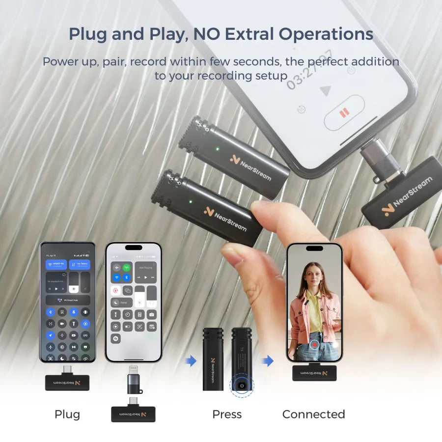 NearStream AWM10T-P: AI Noise-Canceling Mini Wireless Microphone (2TX+1RX) - iDesign Communications