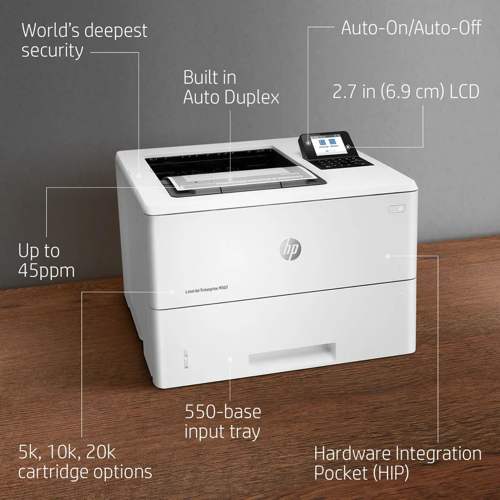 HP LaserJet Enterprise M507dn Mono A4 Duplex Laser Printer - iDesign Communications