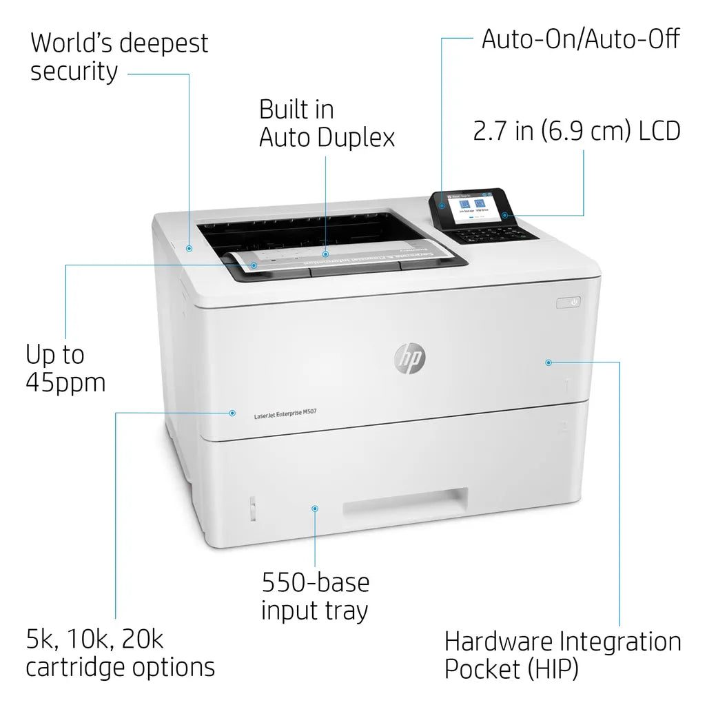 HP LaserJet Enterprise M507dn Mono A4 Duplex Laser Printer - iDesign Communications