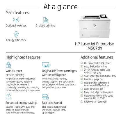 HP LaserJet Enterprise M507dn Mono A4 Duplex Laser Printer - iDesign Communications