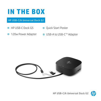HP Universal Dock G2 Wired USB 3.2 Gen 1 (3.1 Gen 1) Type-C Black - iDesign Communications