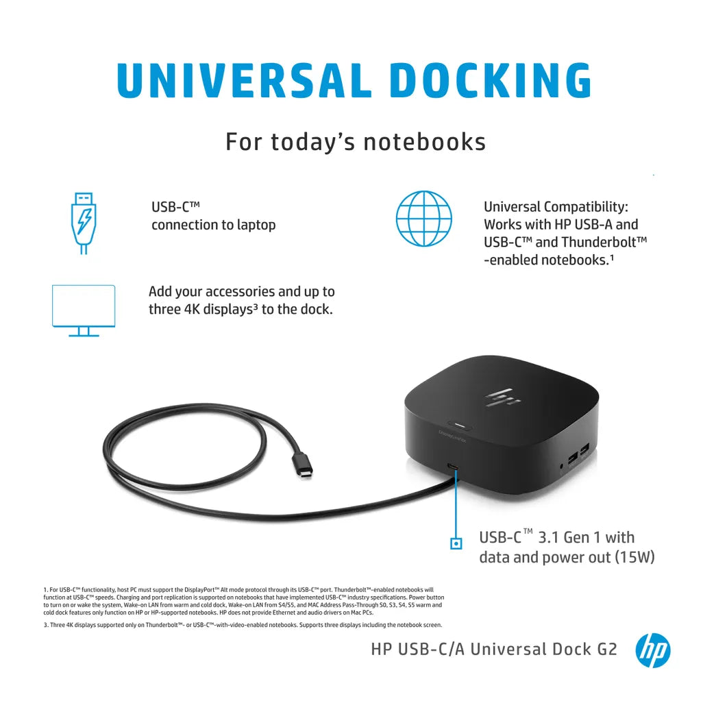 HP Universal Dock G2 Wired USB 3.2 Gen 1 (3.1 Gen 1) Type-C Black - iDesign Communications