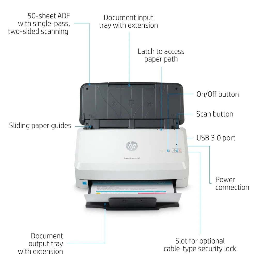 HP ScanJet Pro 2000 s2 Up to 35 ppm 600 x 600 dpi A4 Sheet-fed Scanner - iDesign Communications