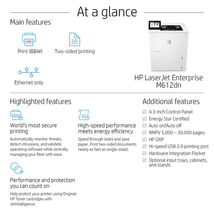 HP LaserJet Enterprise M612dn Mono A4 Duplex Laser Printer - iDesign Communications