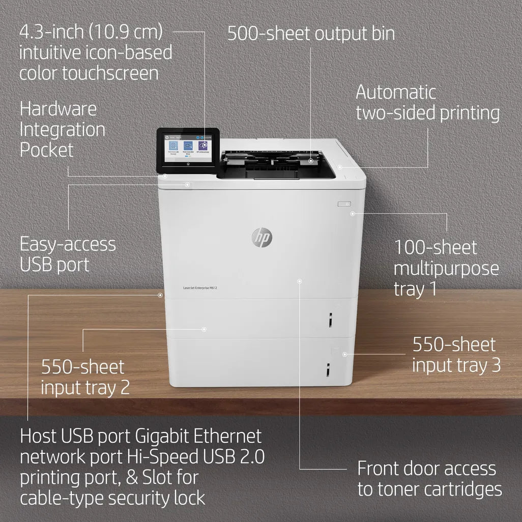 HP LaserJet Enterprise M612dn Mono A4 Duplex Laser Printer - iDesign Communications