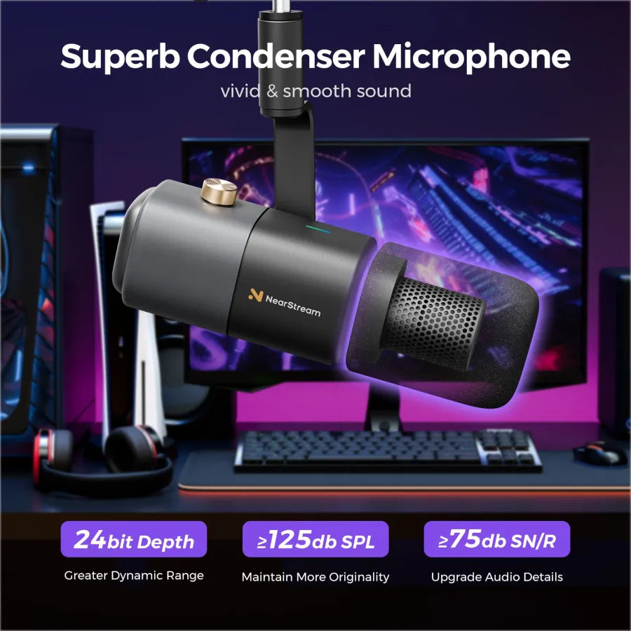 NearStream AM20X: AI Noise-Canceling USB&XLR Condenser Microphone Boom Arm Kit - iDesign Communications