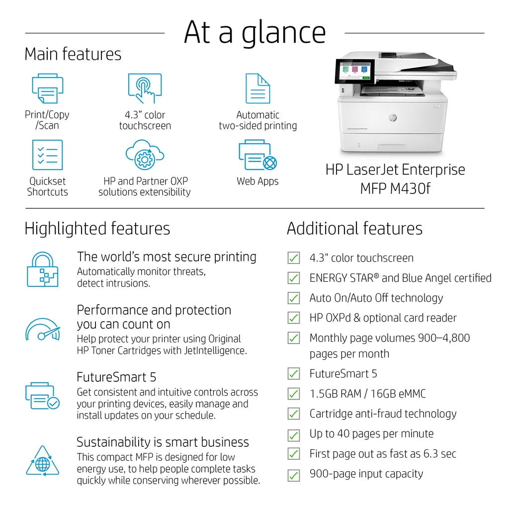 HP LaserJet Enterprise M430f Multifunction Mono A4 Duplex Laser Printer - iDesign Communications