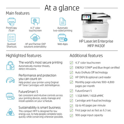 HP LaserJet Enterprise M430f Multifunction Mono A4 Duplex Laser Printer - iDesign Communications