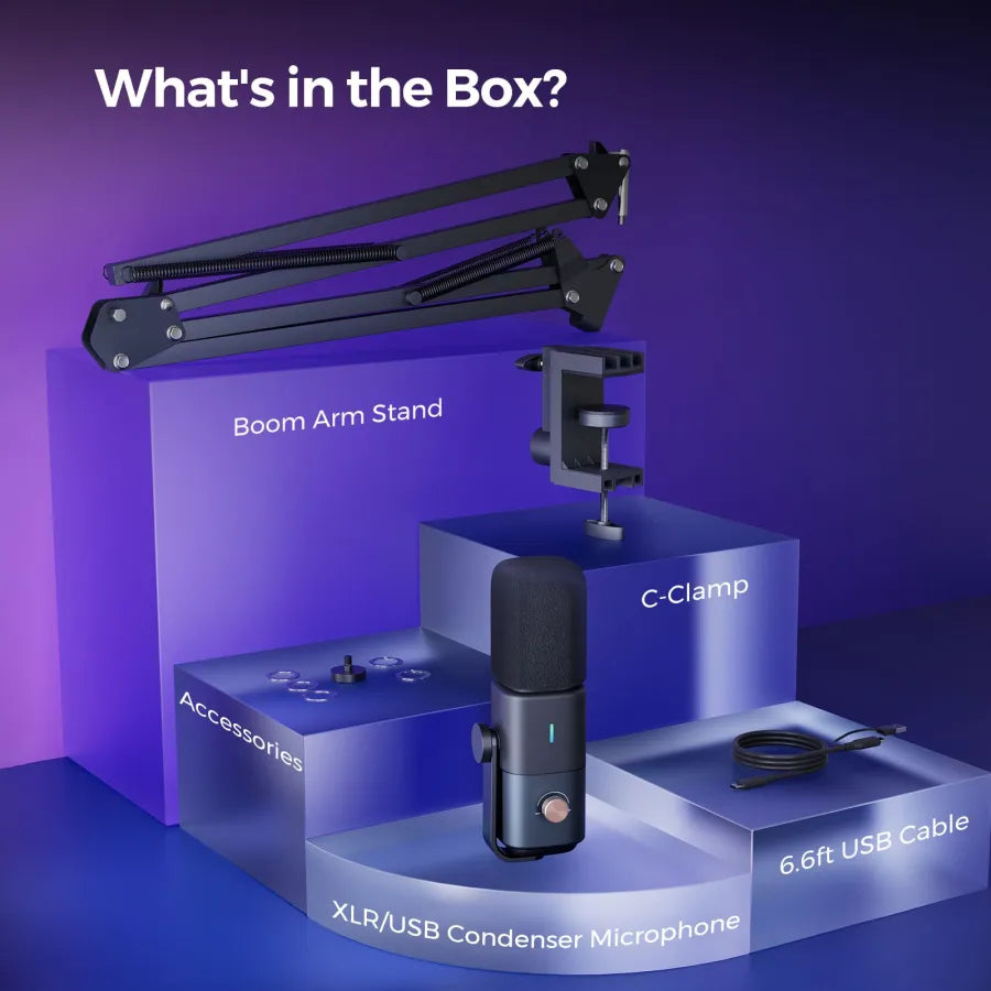 NearStream AM20X: AI Noise-Canceling USB&XLR Condenser Microphone Boom Arm Kit - iDesign Communications