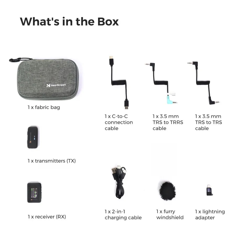 NearStream AWM20D: AI Noise-Canceling  Premium Multi-Purpose Wireless Microphone (1TX+1RX) - iDesign Communications