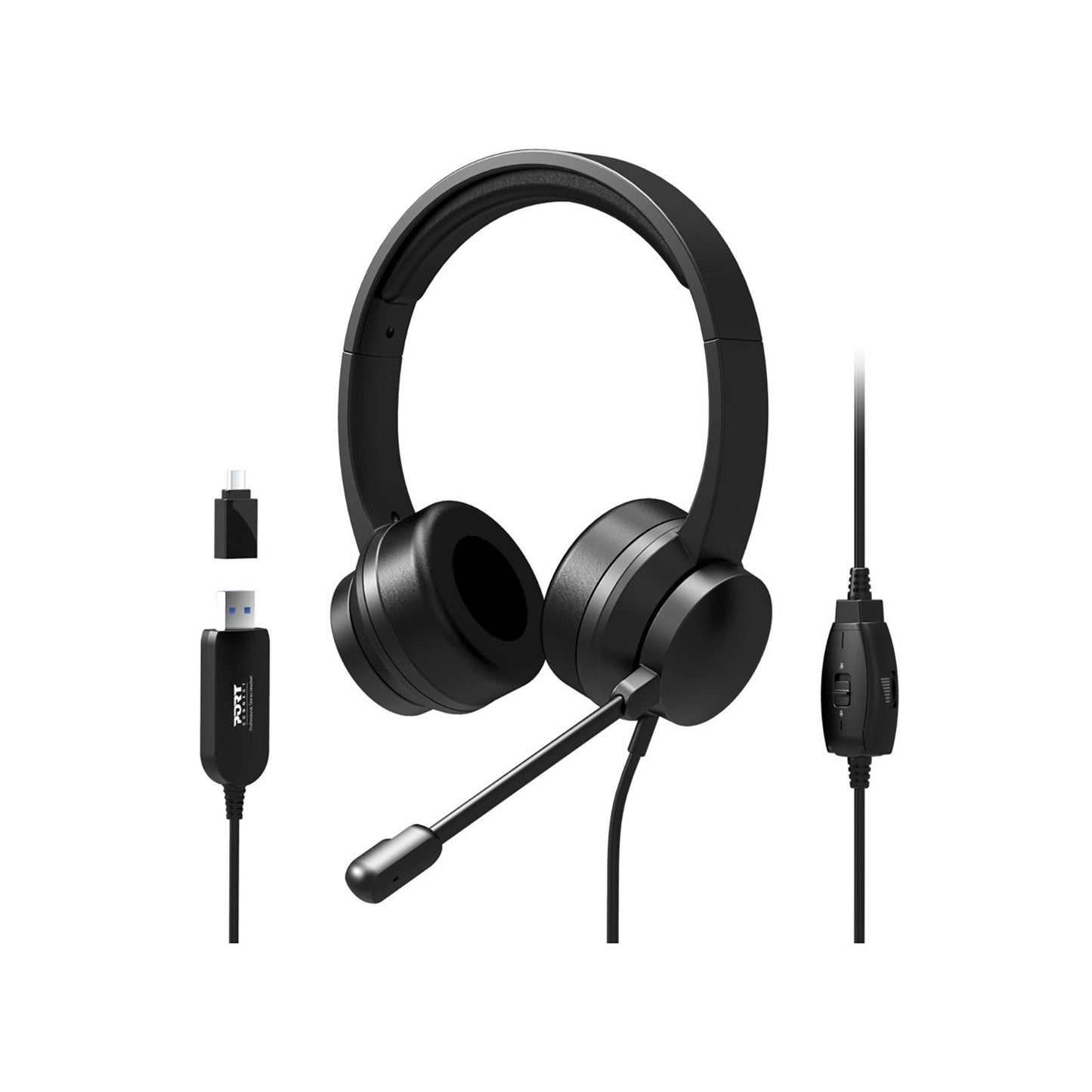 Port Black Comfortable Office Stereo USB Headset - iDesign Communications