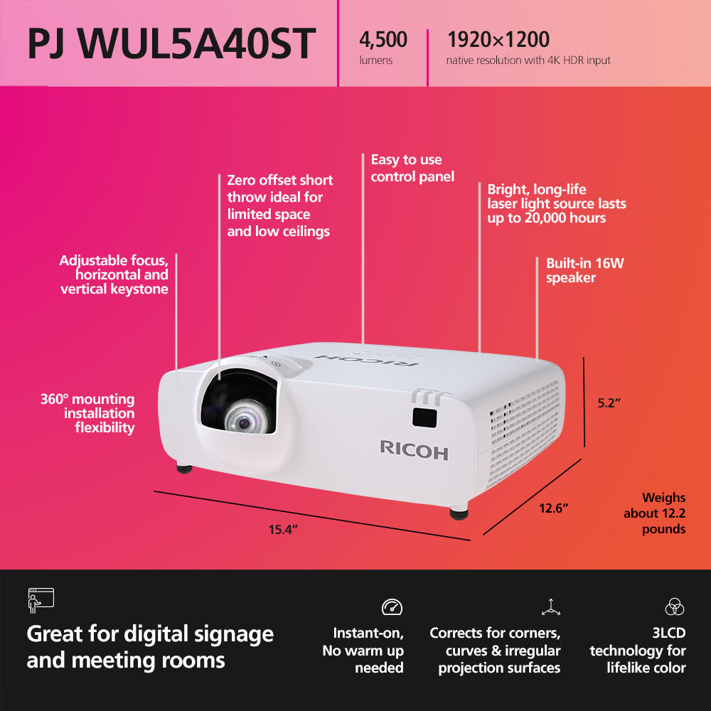Ricoh WUL5A40ST Short Throw Laser Projector - iDesign Communications
