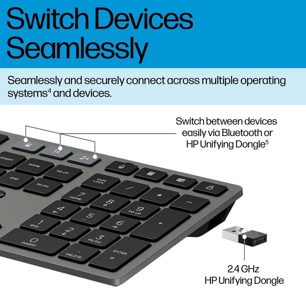 HP 725 Multi-Device Rechargeable Wireless Keyboard and Mouse Combo Black - iDesign Communications