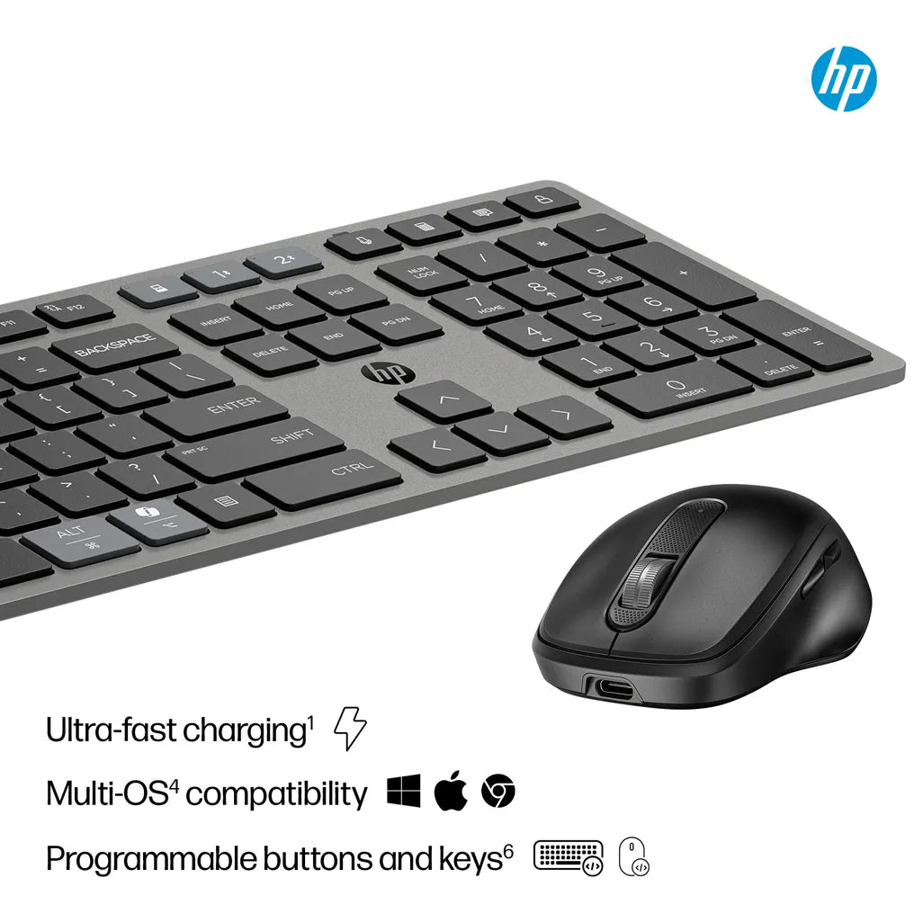 HP 725 Multi-Device Rechargeable Wireless Keyboard and Mouse Combo Black - iDesign Communications