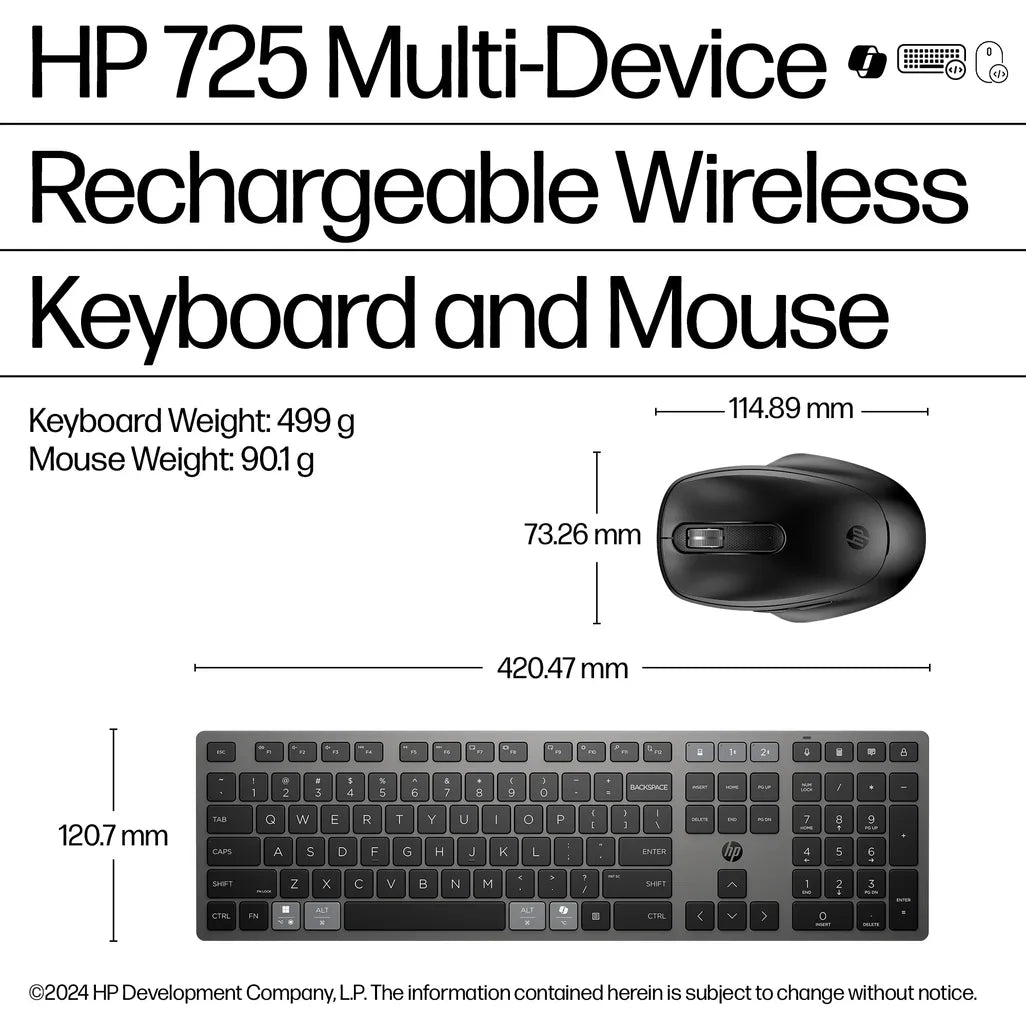 HP 725 Multi-Device Rechargeable Wireless Keyboard and Mouse Combo Black - iDesign Communications