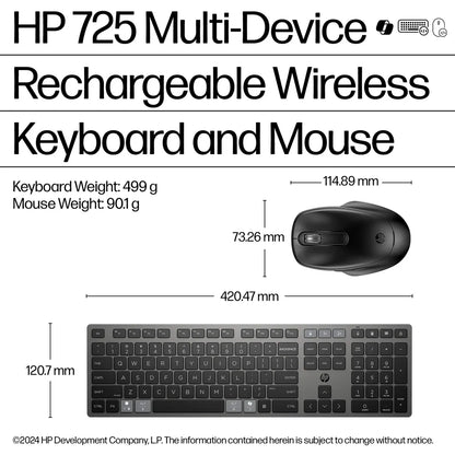 HP 725 Multi-Device Rechargeable Wireless Keyboard and Mouse Combo Black - iDesign Communications