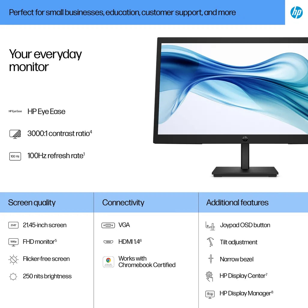HP Series 3 Pro 322pv 21.45-inch 1920 x 1080p FHD 16:9 100Hz 5ms LED VA Monitor - iDesign Communications