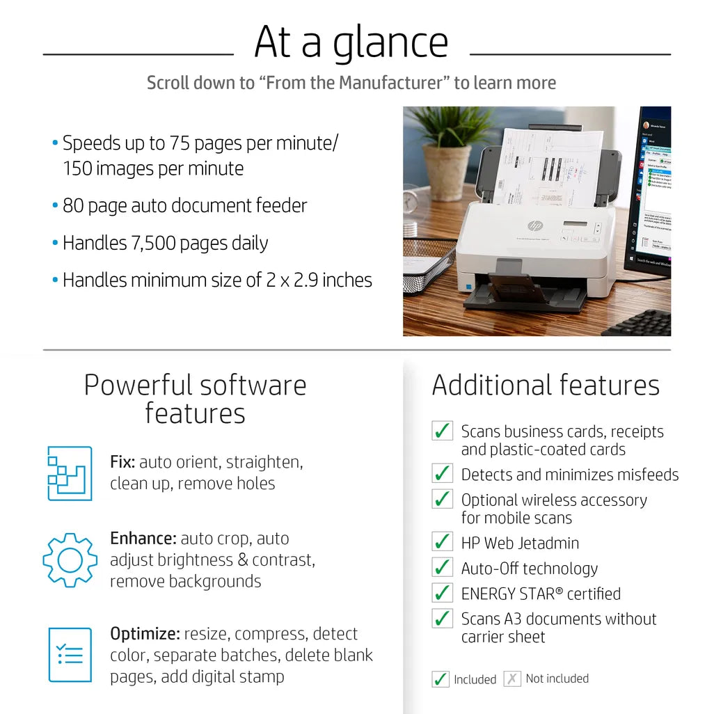HP ScanJet Enterprise Flow 7000 s3 Up To 75 ppm 600 x 600 dpi A4 Sheet-fed Scanner - iDesign Communications