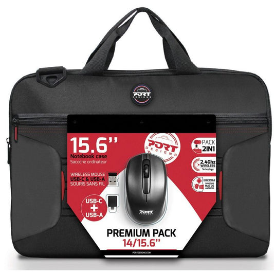 Port Premium Pack 14/15.6" Toploader Bag with Wireless Mouse Bundle - iDesign Communications